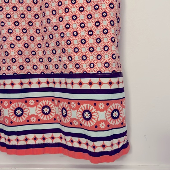 Land’s End Size M Sundress Coral, Blue & Brown With Collar Tank Top Women’s - Picture 2 of 6